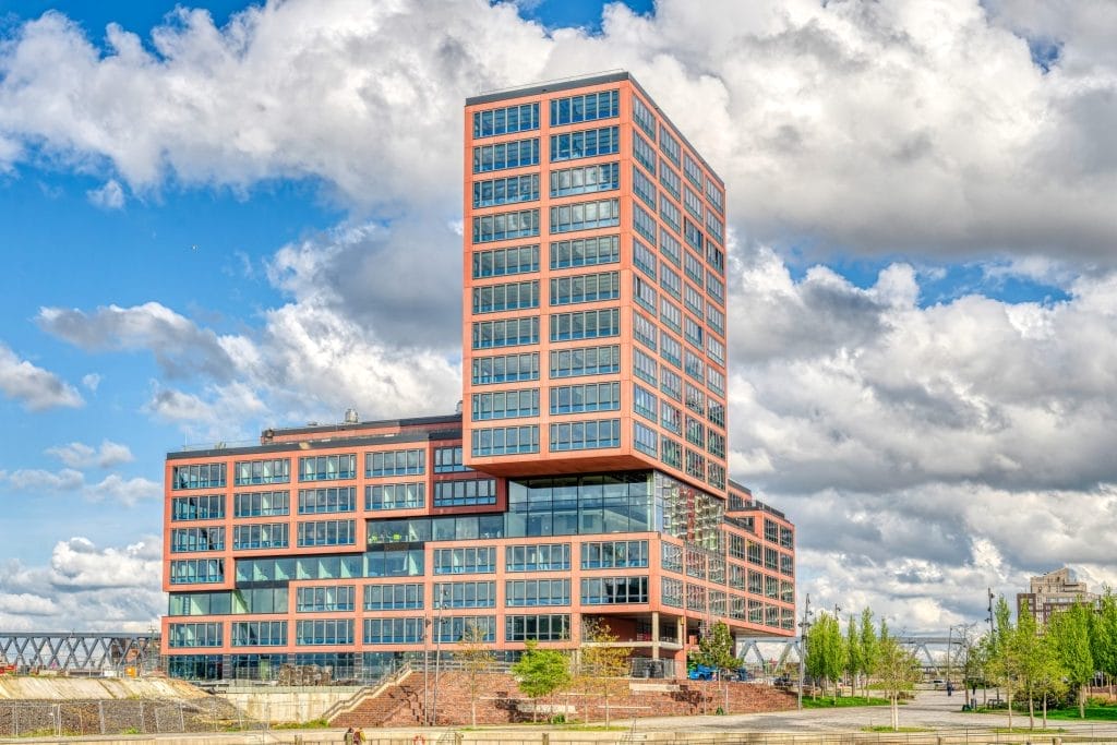 Lovely view of the EDGE HafenCity building and the Amerigo Vespucci Platz